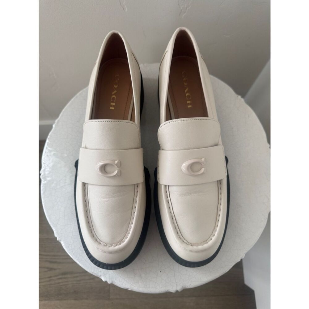 Coach Leah Cream Leather Platform Penny Loafers Lug Sole Chunky Chic Size 11 EUC - Picture 3 of 10